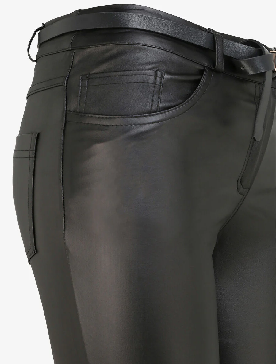 Pantalon slim en similicuir - Noir - Image 3