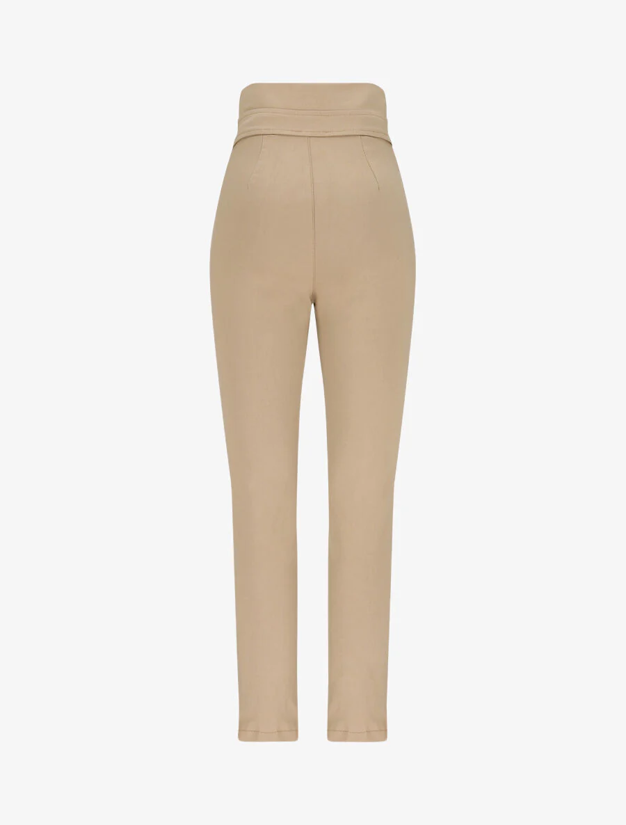 Pantalon slim taille haute à boutons dorés - Camel - Image 2