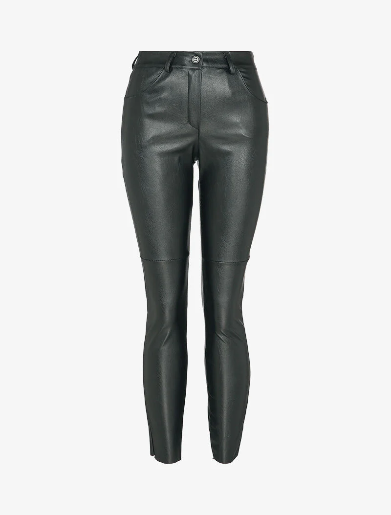 Pantalon slim taille standard en simili - Noir