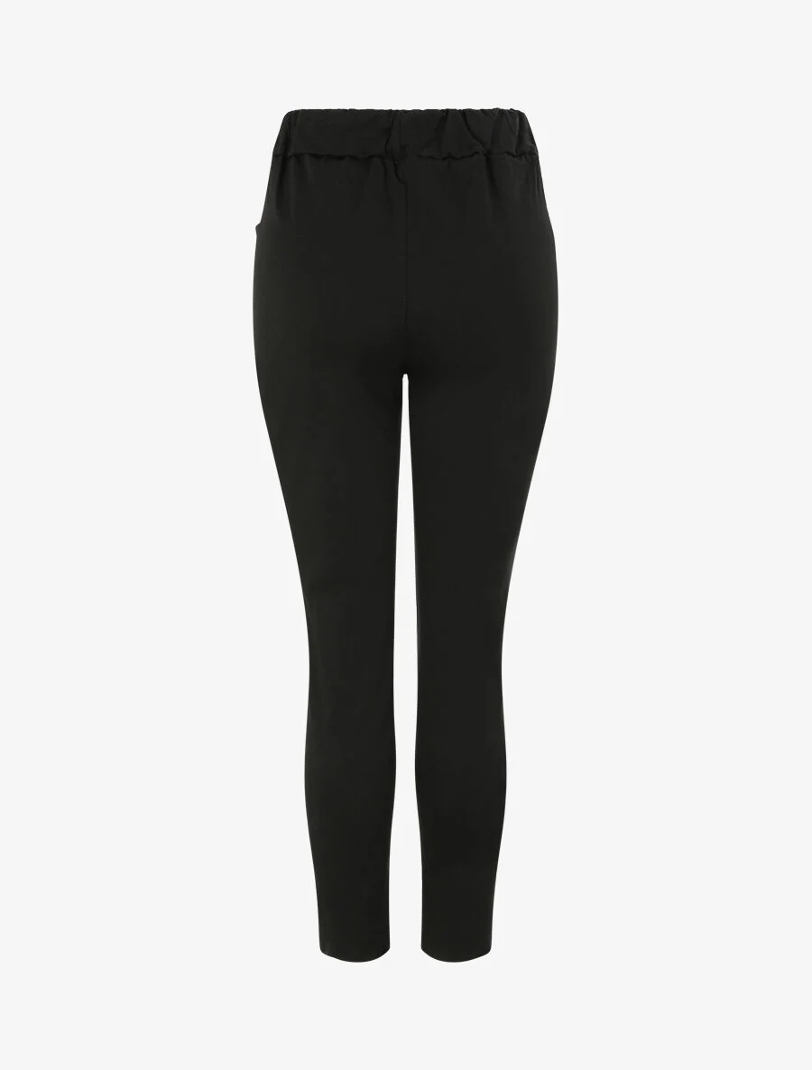 Pantalon slim uni à taille haute élastiquée - Noir - Image 2