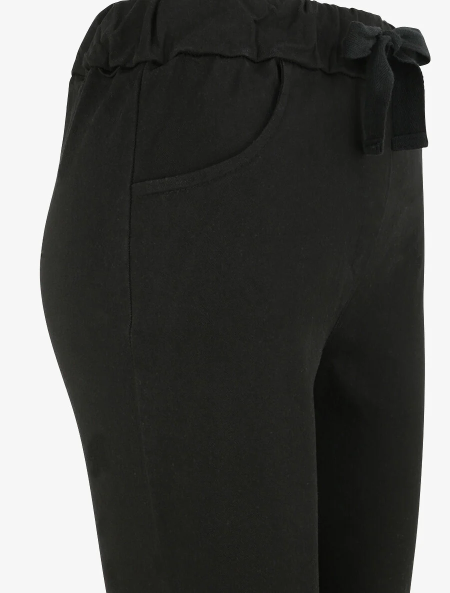 Pantalon slim uni à taille haute élastiquée - Noir - Image 3