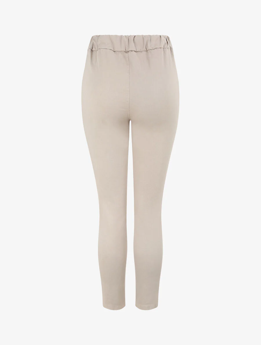 Pantalon slim uni à taille haute élastiquée - Beige - Image 2