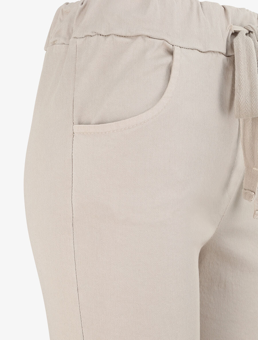 Pantalon slim uni à taille haute élastiquée - Beige - Image 3