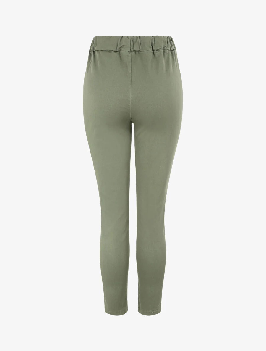 Pantalon slim uni à taille haute élastiquée - Kaki - Image 2
