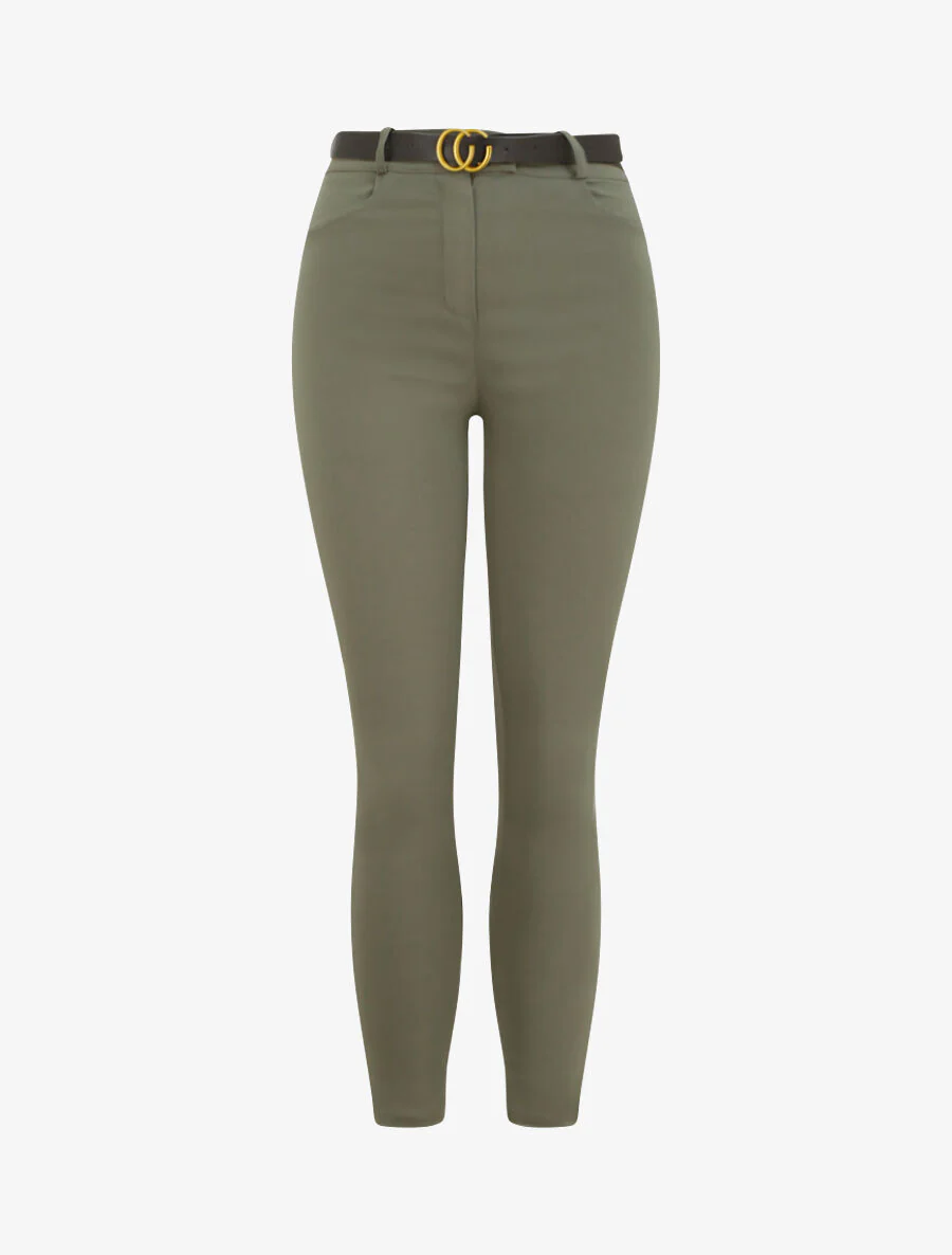 Pantalon slim uni à taille haute - Kaki