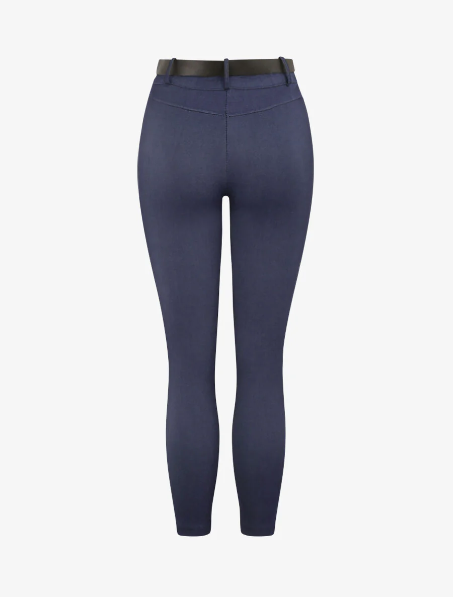 Pantalon slim uni à taille haute - Bleu denim - Image 2