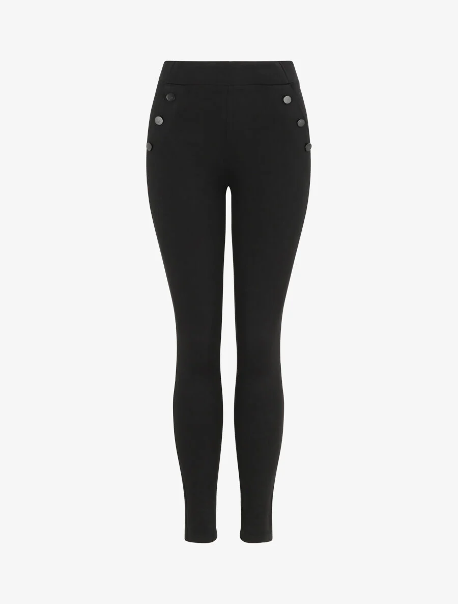 Pantalon strech uni à boutons stylisés - Noir