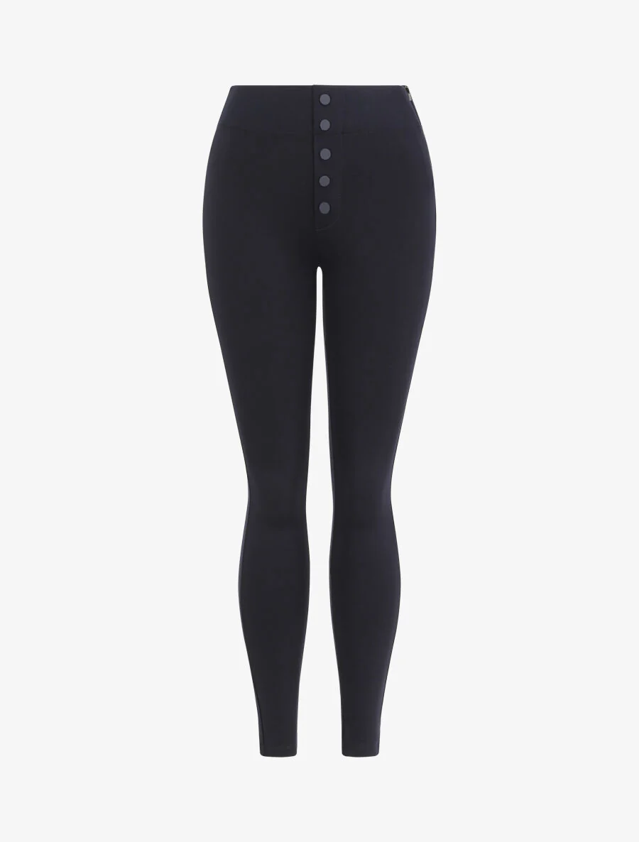 Pantalon stretch skinny à taille haute boutonnée - Marine