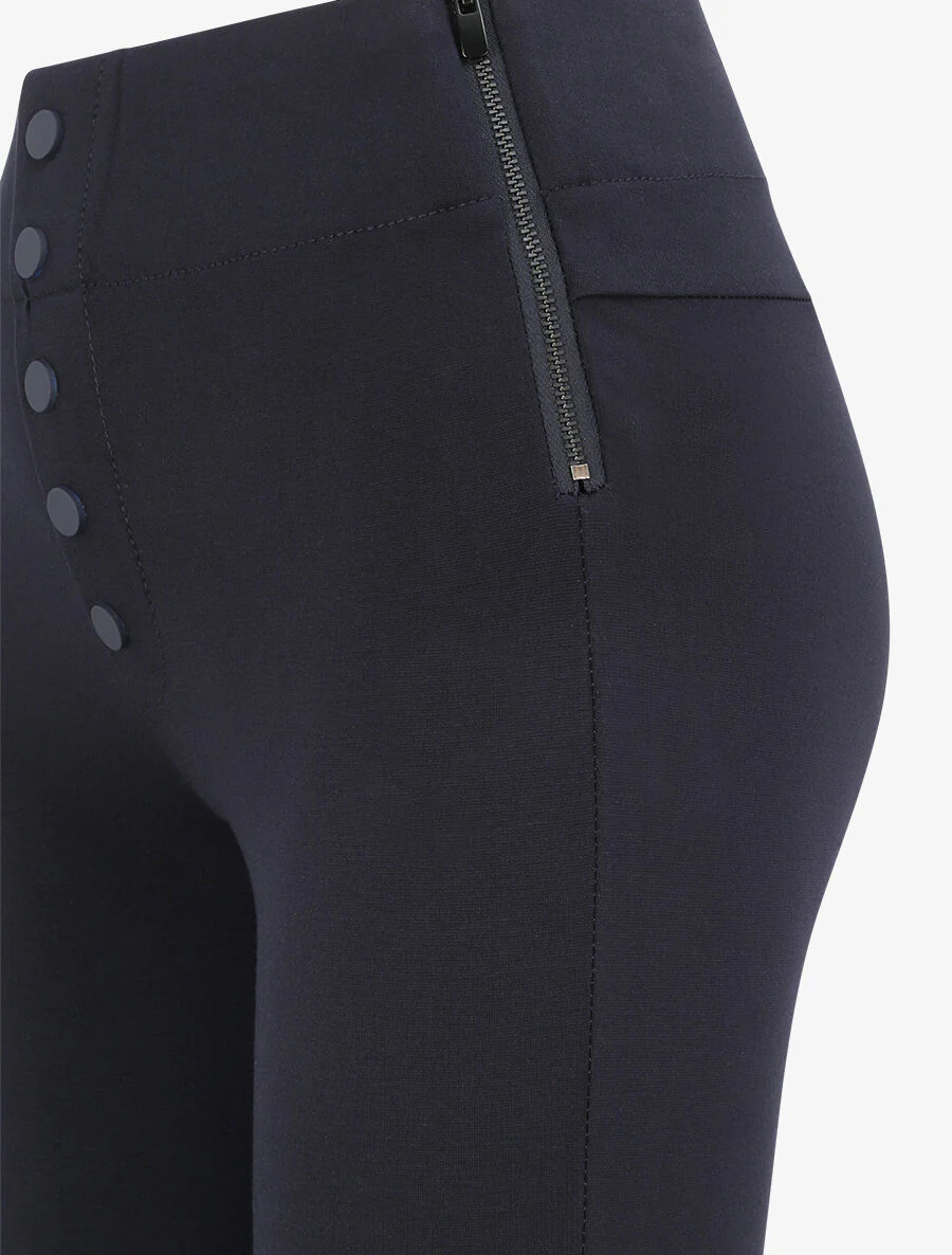 Pantalon stretch skinny à taille haute boutonnée - Marine - Image 3