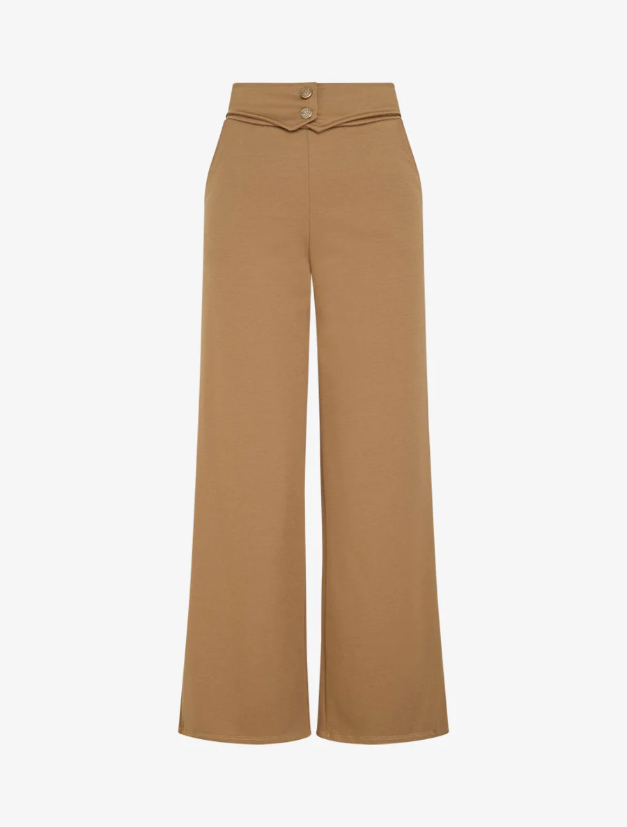 Pantalon taille à pan boutonné - Camel