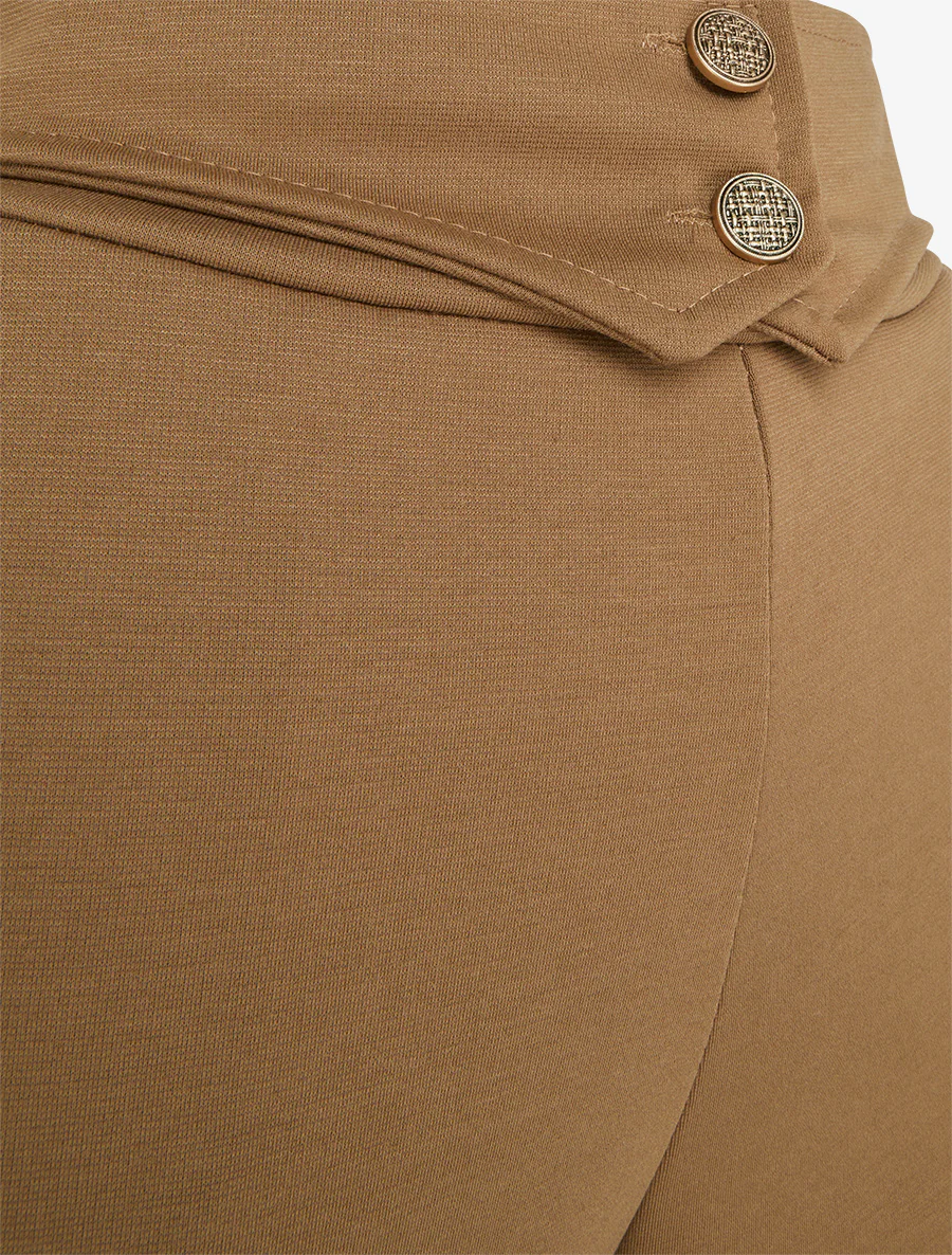 Pantalon taille à pan boutonné - Camel - Image 3