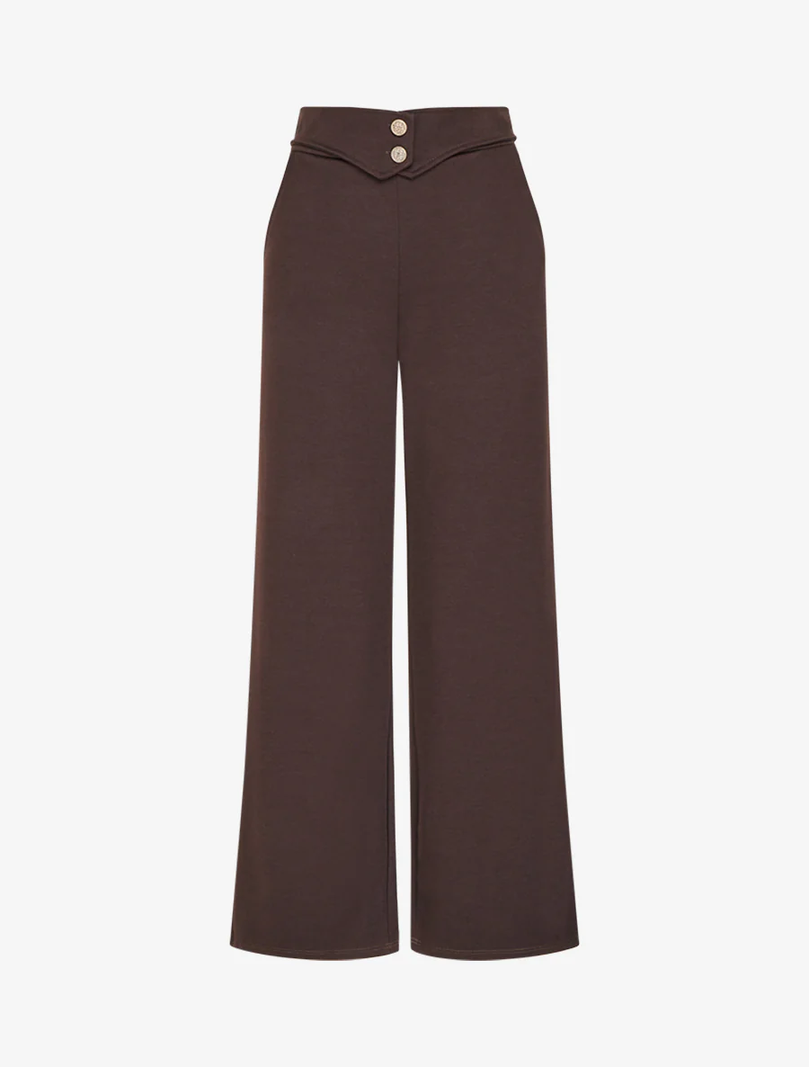 Pantalon taille à pan boutonné - Marron foncé