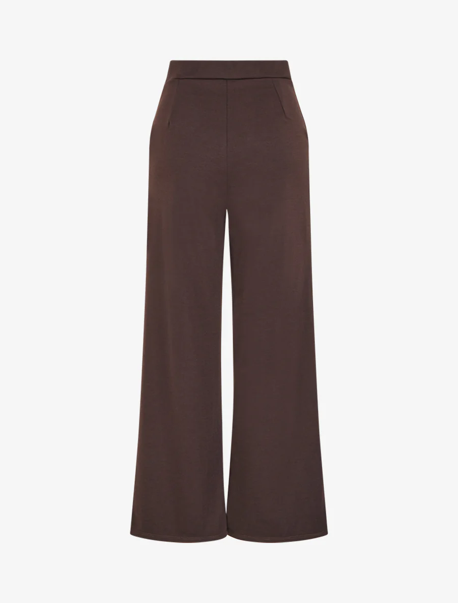 Pantalon taille à pan boutonné - Marron foncé - Image 2