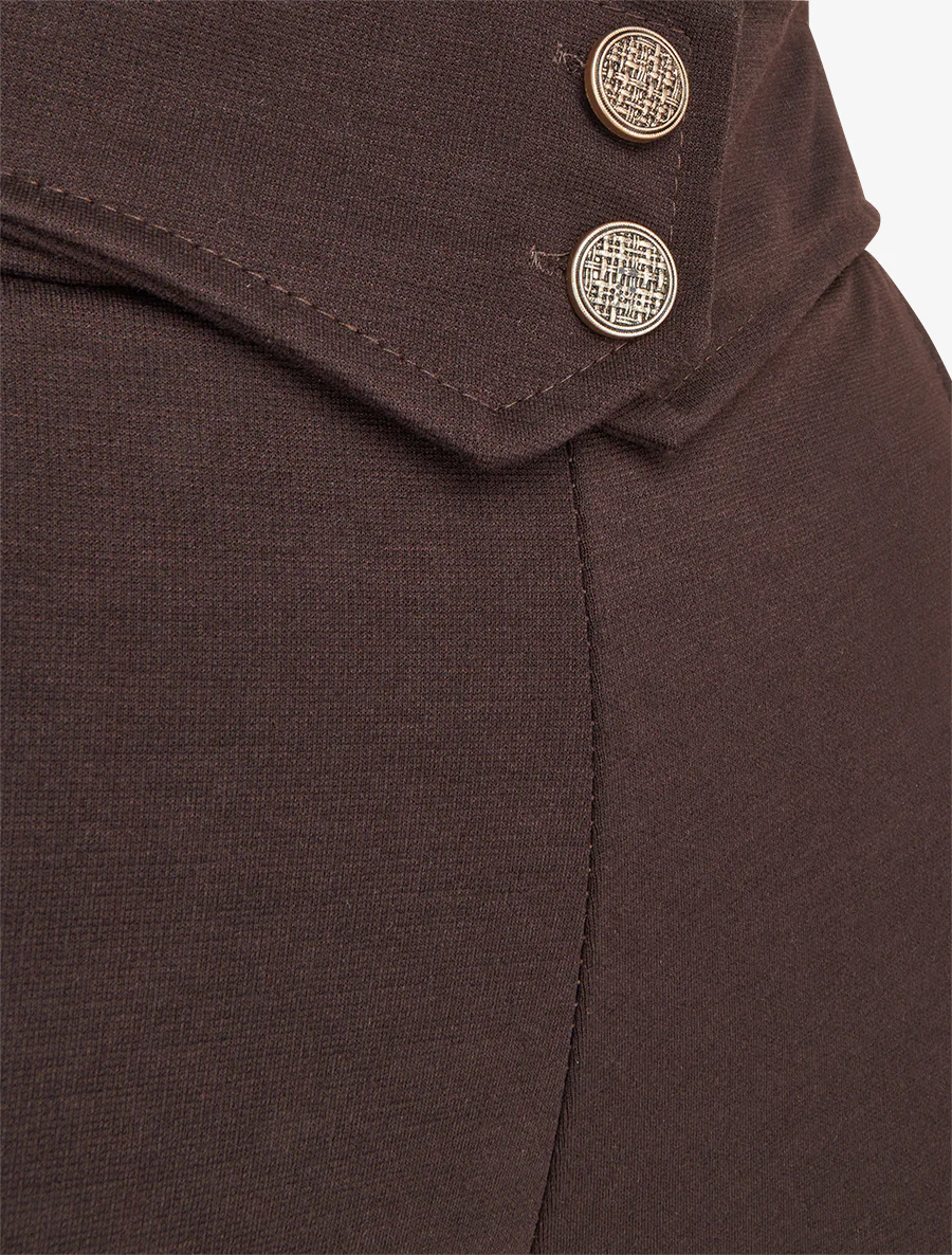 Pantalon taille à pan boutonné - Marron foncé - Image 3