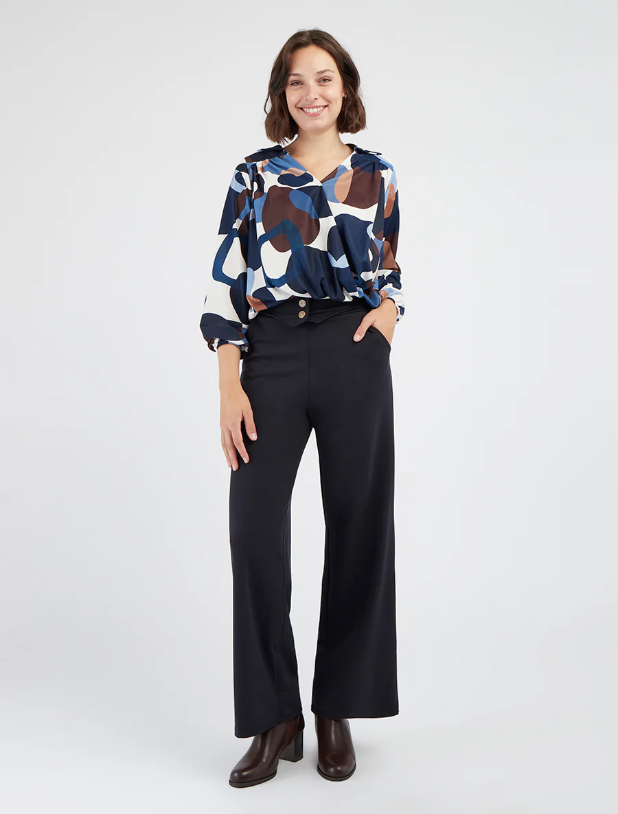 Pantalon taille à pan boutonné - Bleu nuit - Image 4