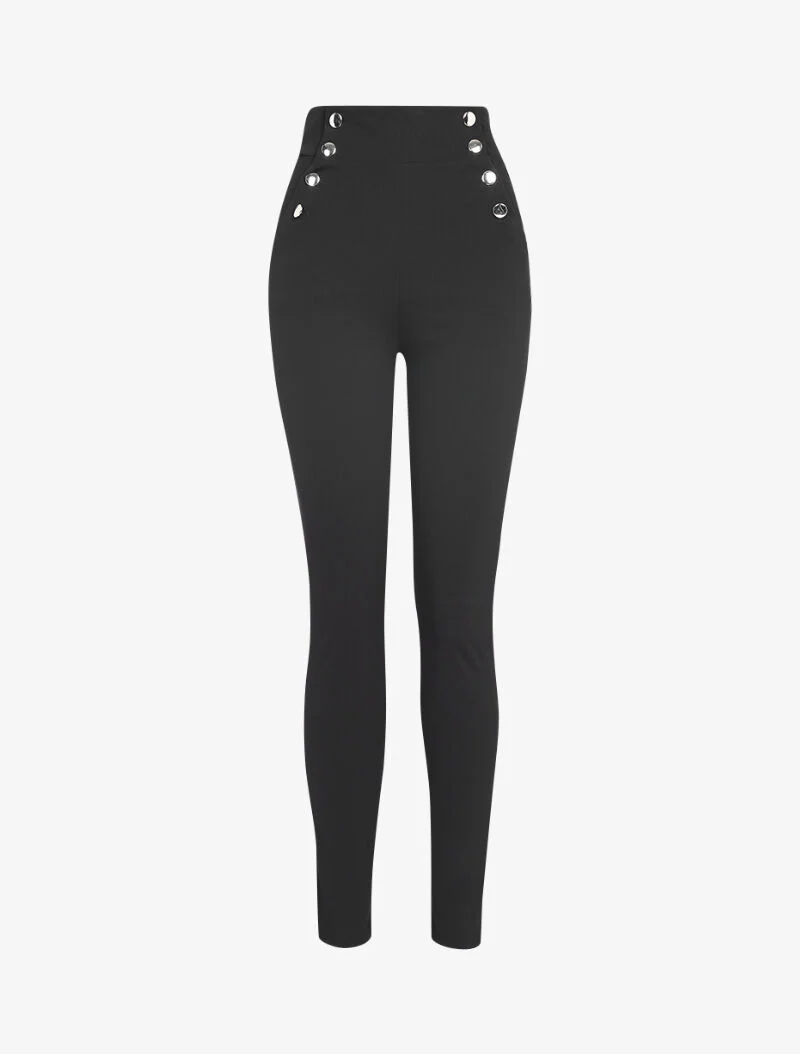 Pantalon taille empire à boutonnière - noir