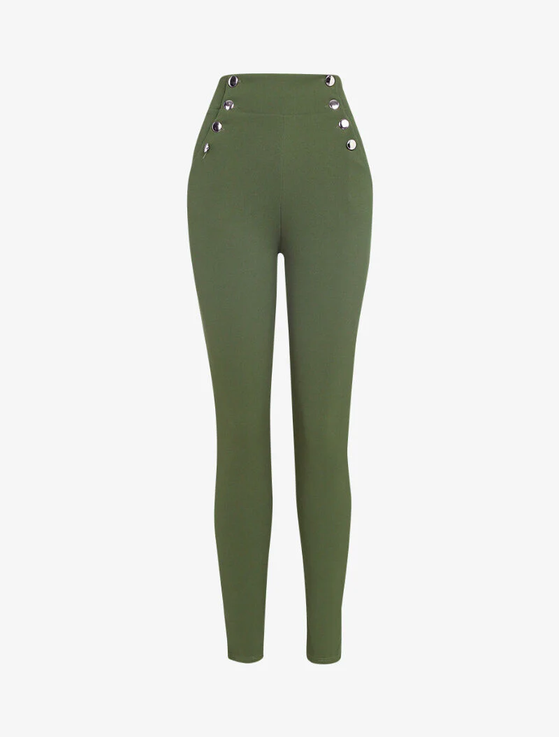 Pantalon taille empire à boutonnière - kaki - Image 2