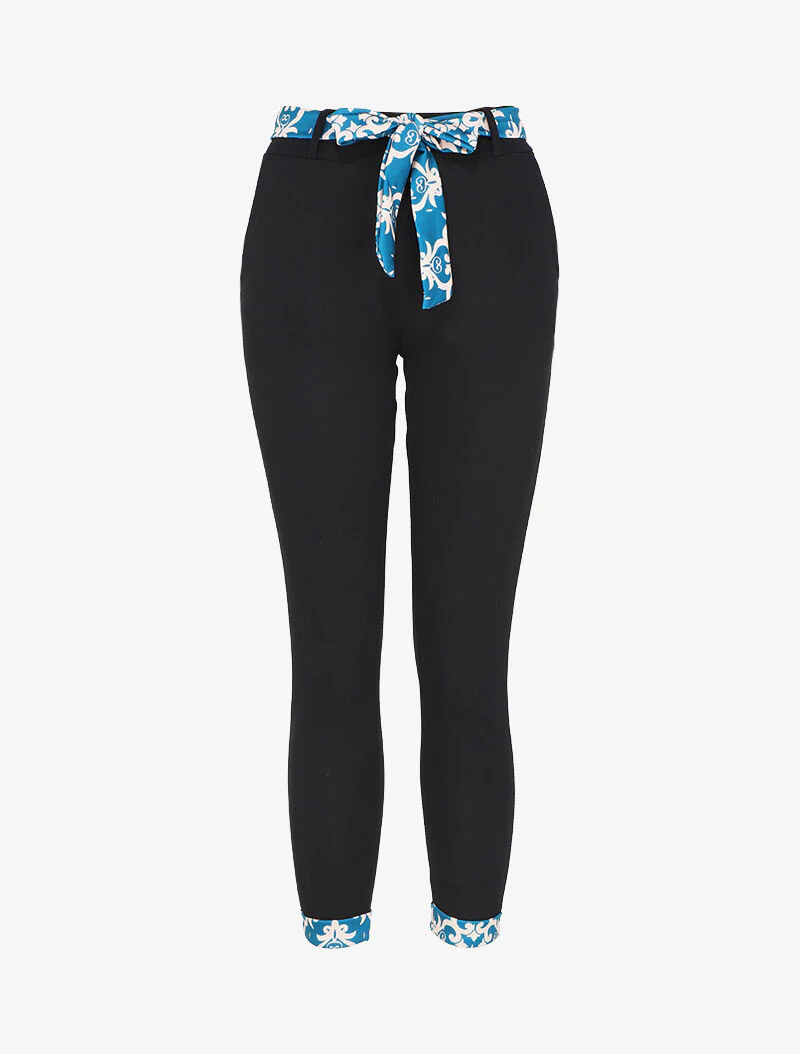 Pantalon taille haute 7/8 à revers imprimés - Noir/bleu