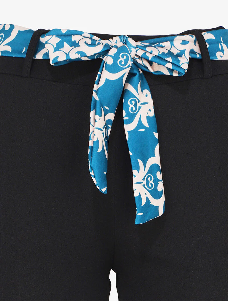 Pantalon taille haute 7/8 à revers imprimés - Noir/bleu - Image 3