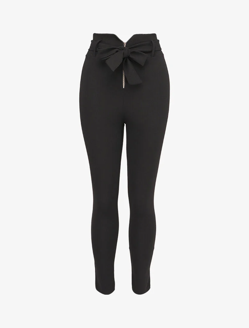 Pantalon taille haute à fermeture à zip stylisé - Noir