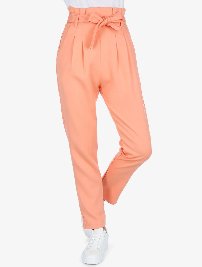 Pantalon taille haute à plis permanents - rose