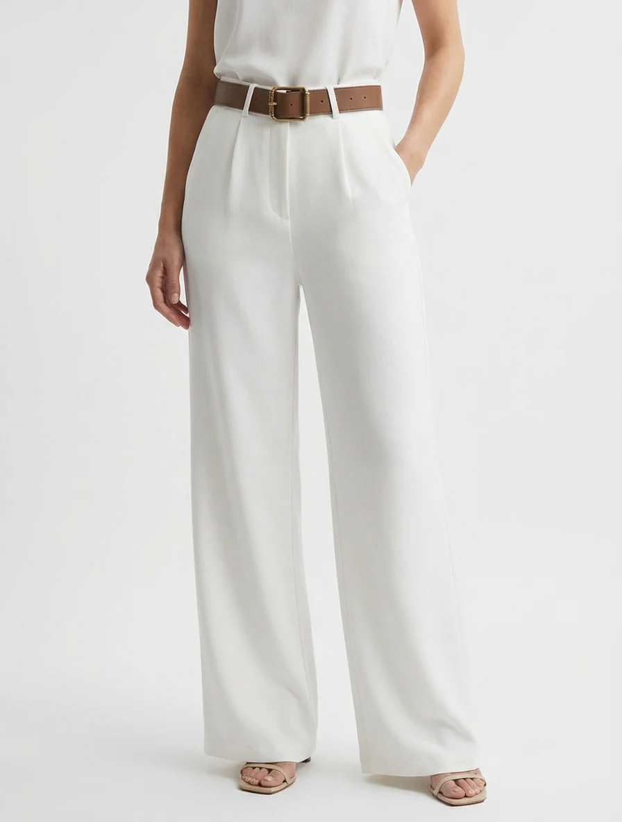 Pantalon taille haute coupe ample - Écru - Image 4