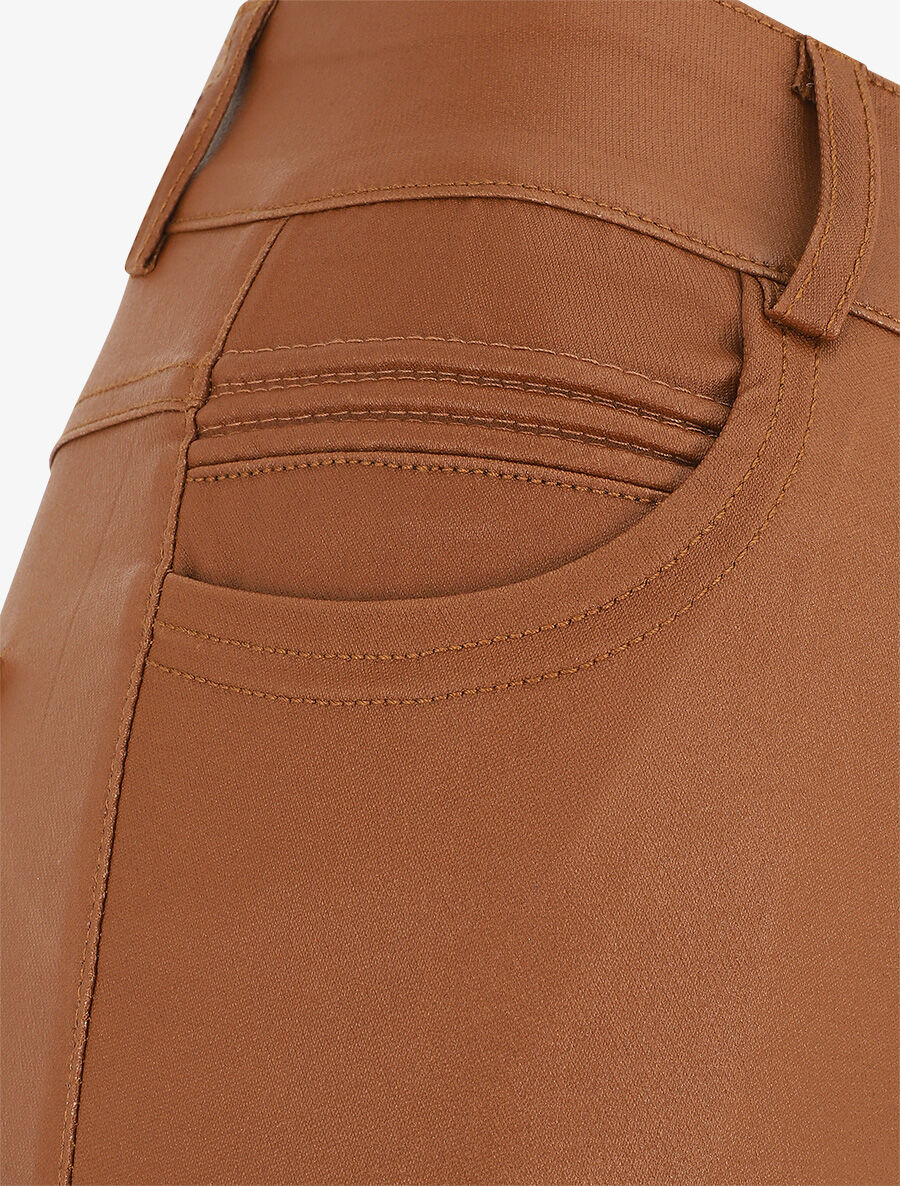 Pantalon taille haute en simili - Camel - Image 3