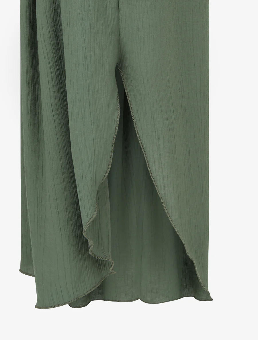 Pantalon texturé style sarouel fendu - Kaki - Image 3