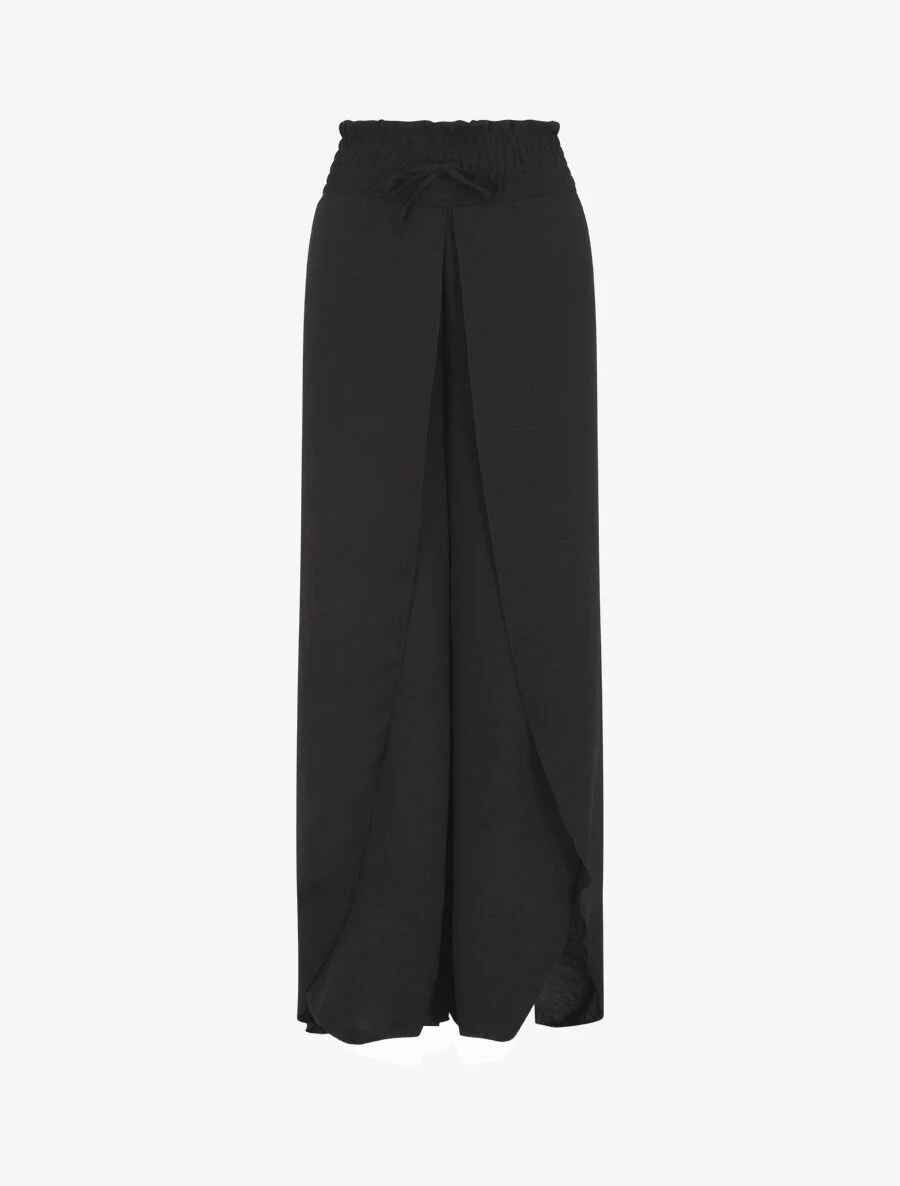 Pantalon tulipe uni à taille élastiquée - Noir