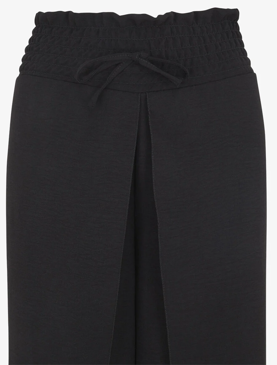 Pantalon tulipe uni à taille élastiquée - Noir - Image 3