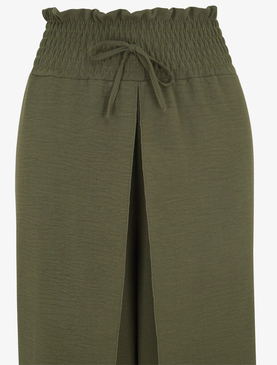 Pantalon tulipe uni à taille élastiquée - Kaki - Image 3