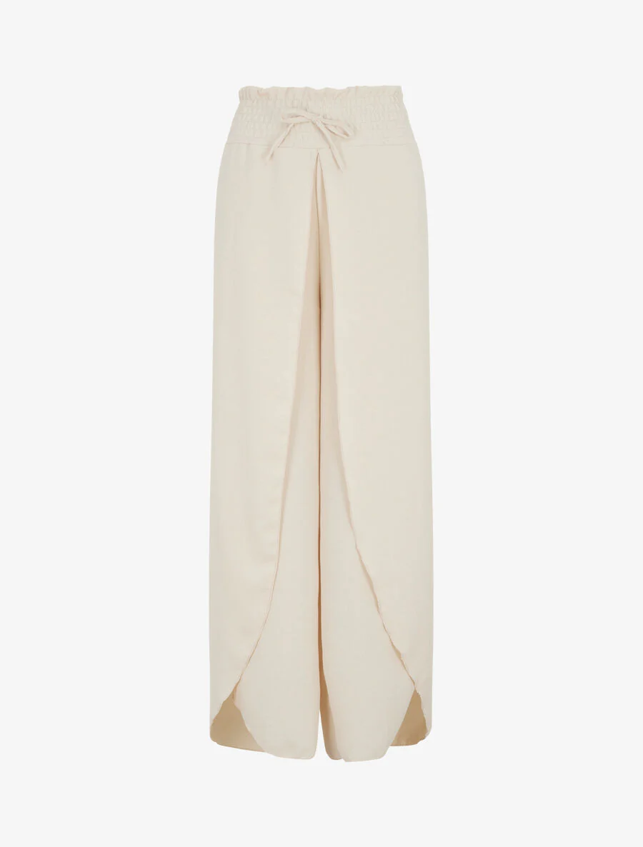 Pantalon tulipe uni à taille élastiquée - Beige
