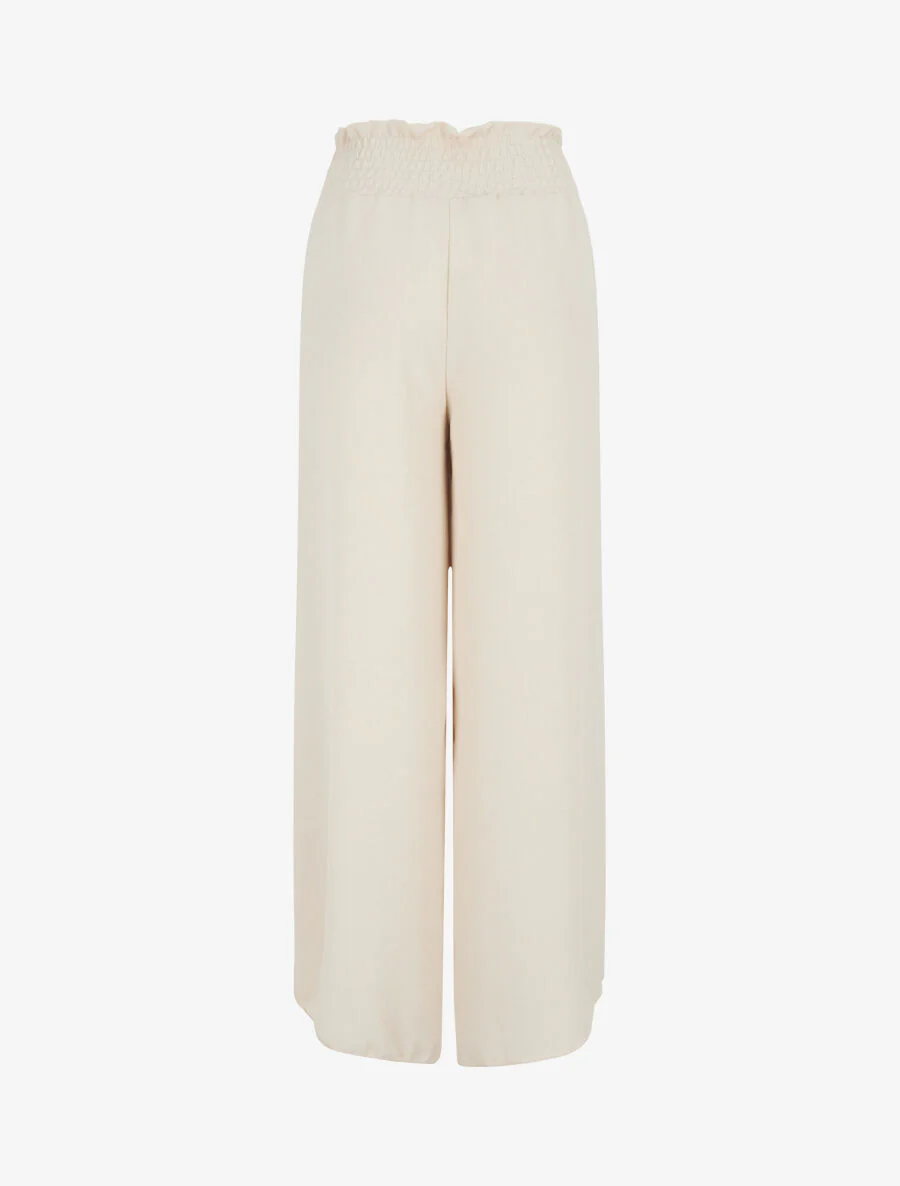 Pantalon tulipe uni à taille élastiquée - Beige - Image 2