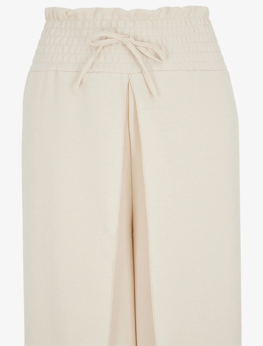 Pantalon tulipe uni à taille élastiquée - Beige - Image 3