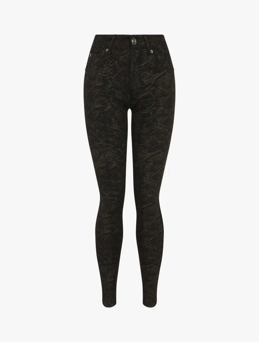 Pantalon ultra skinny imprimé écailles dorées - Noir