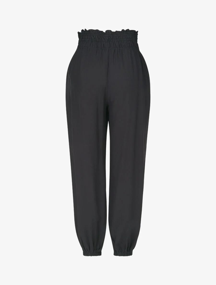 Pantalon uni à bords élastiqués et boutons décoratifs - Marine - Image 2
