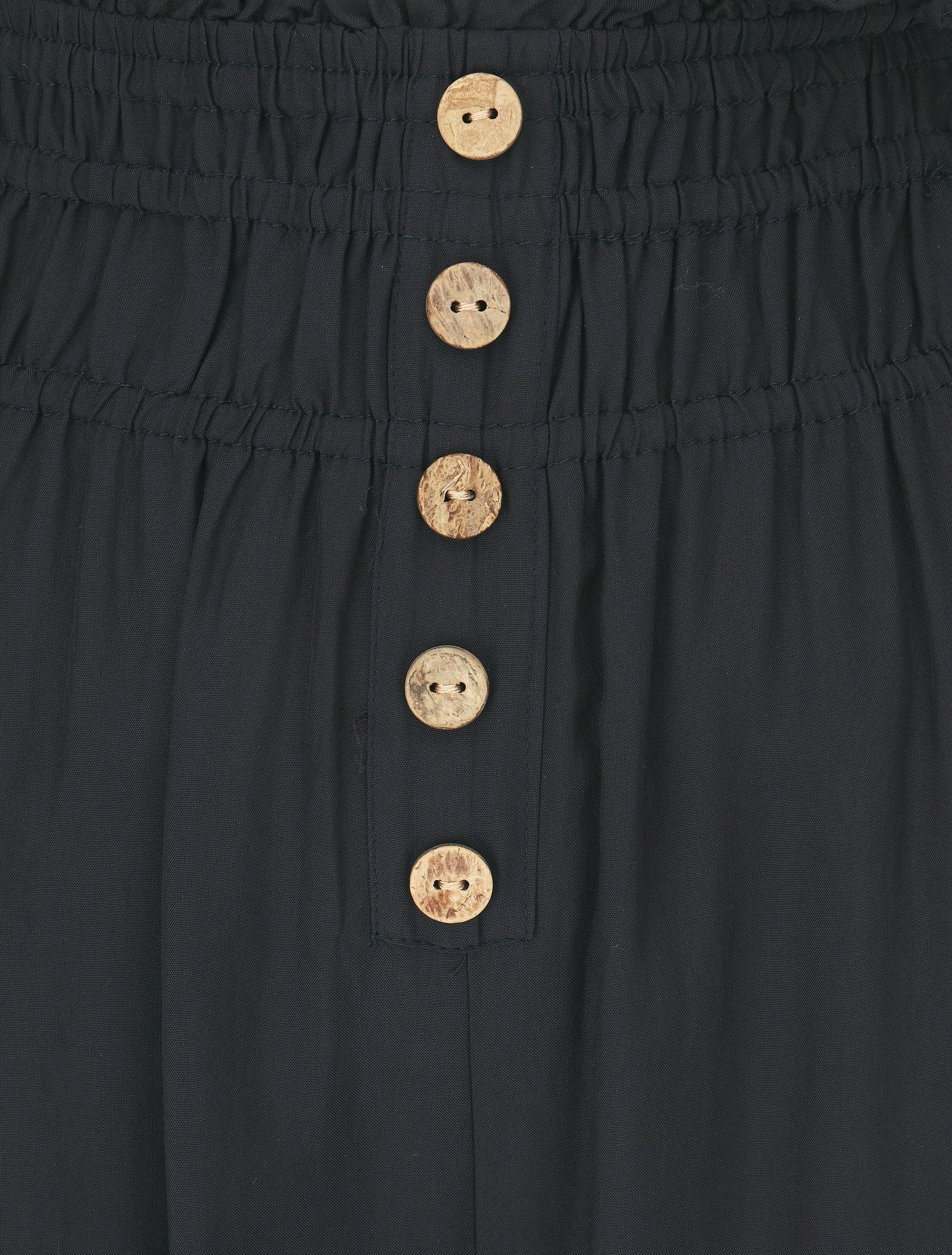 Pantalon uni à bords élastiqués et boutons décoratifs - Marine - Image 3