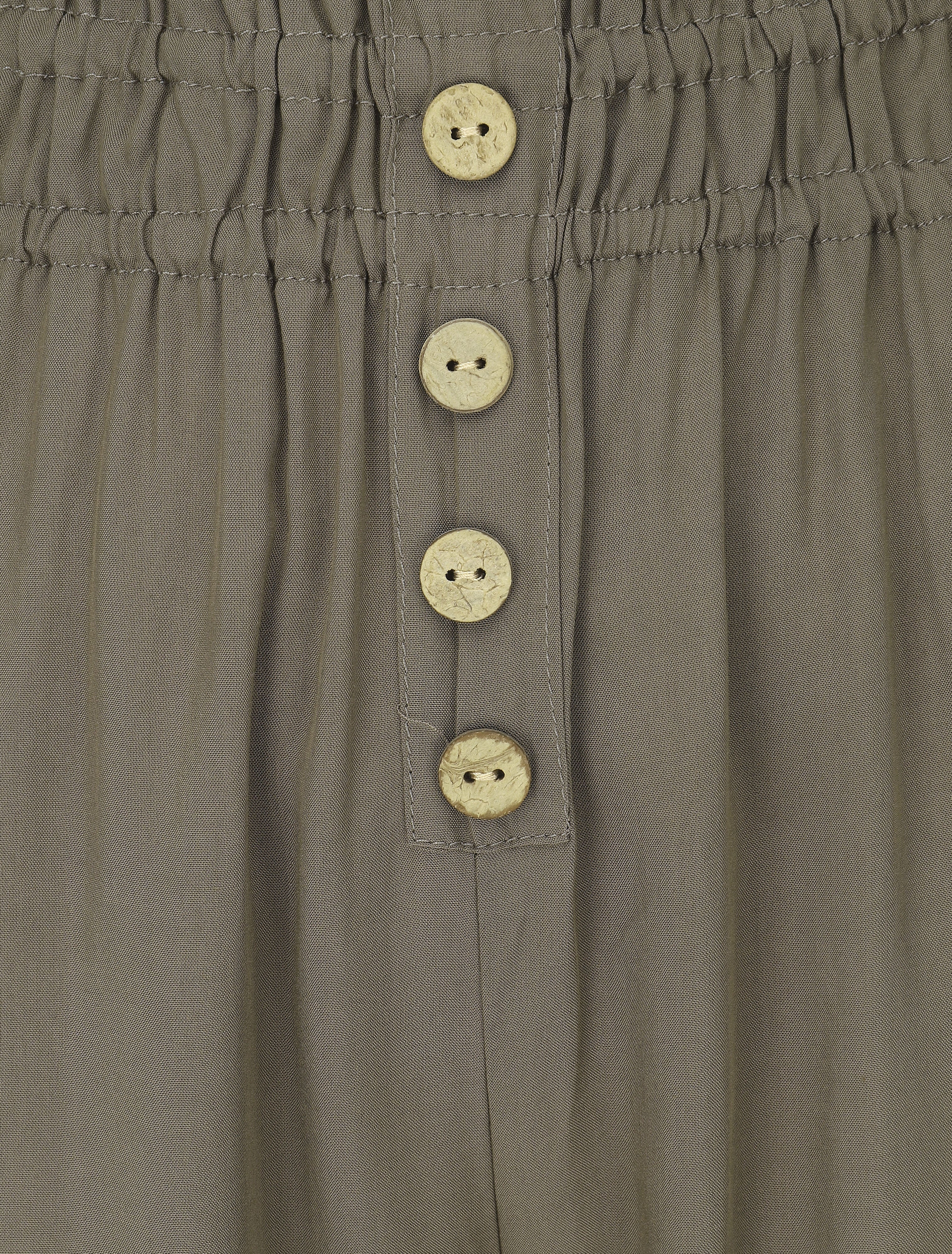 Pantalon uni à bords élastiqués et boutons décoratifs - Kaki - Image 3