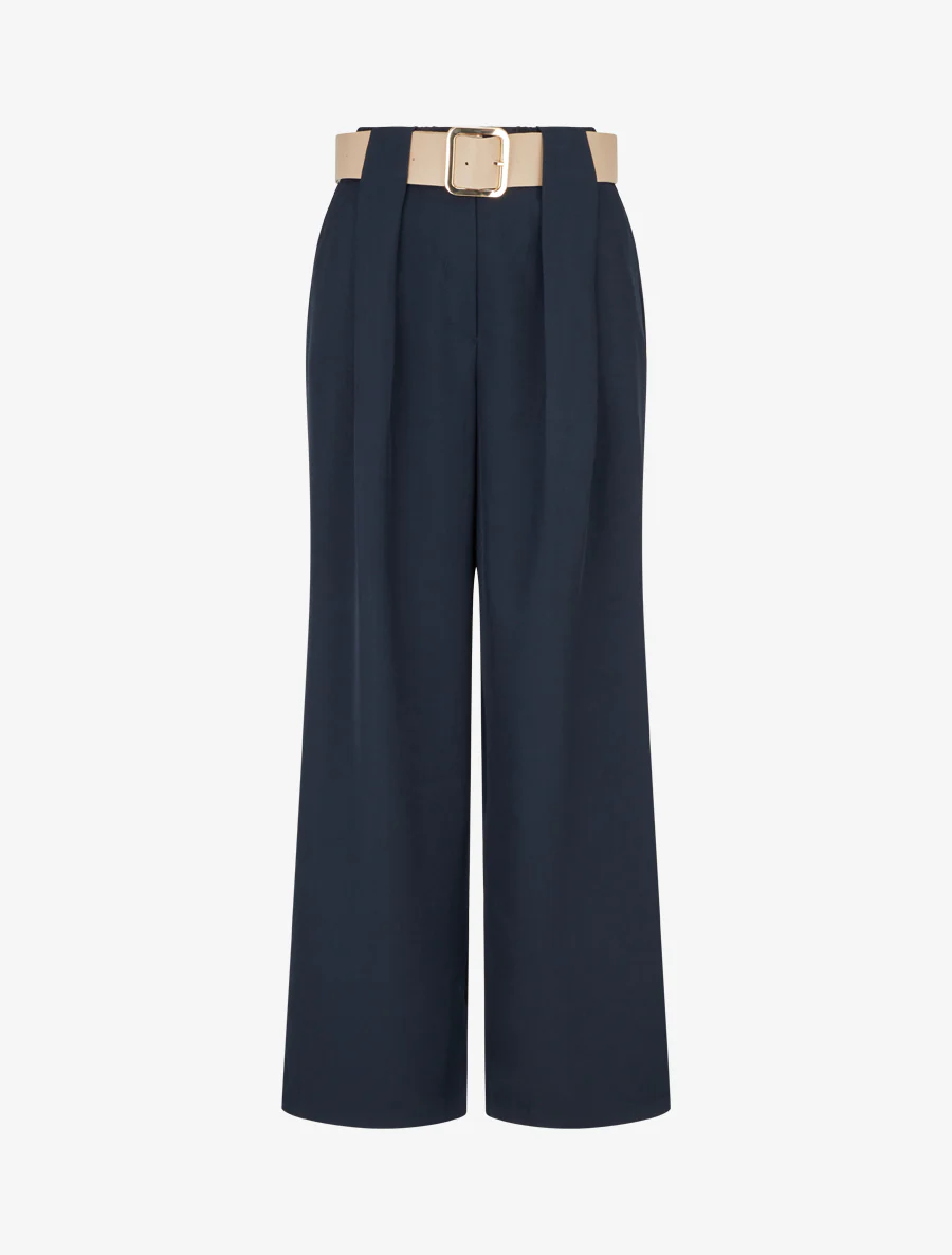 Pantalon uni à passant stylisé - Marine