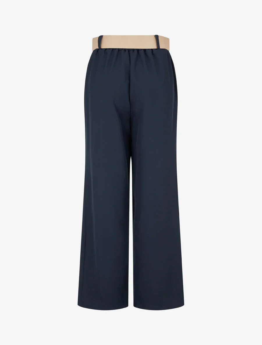 Pantalon uni à passant stylisé - Marine - Image 2