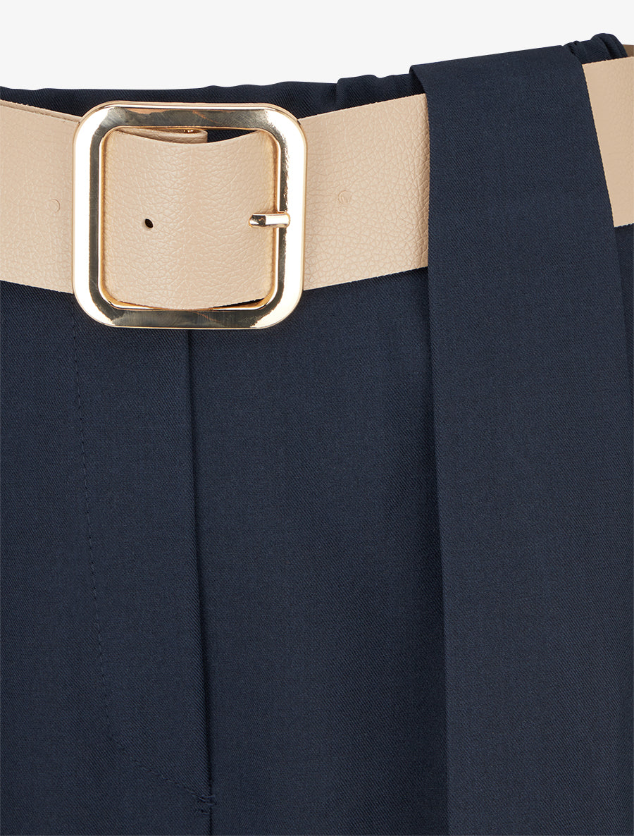 Pantalon uni à passant stylisé - Marine - Image 3