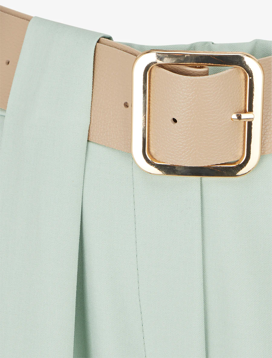 Pantalon uni à passant stylisé - Vert d'eau - Image 3