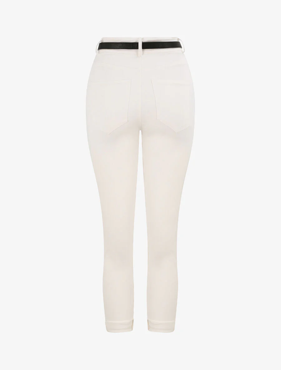 Pantalon uni à revers - Blanc - Image 2