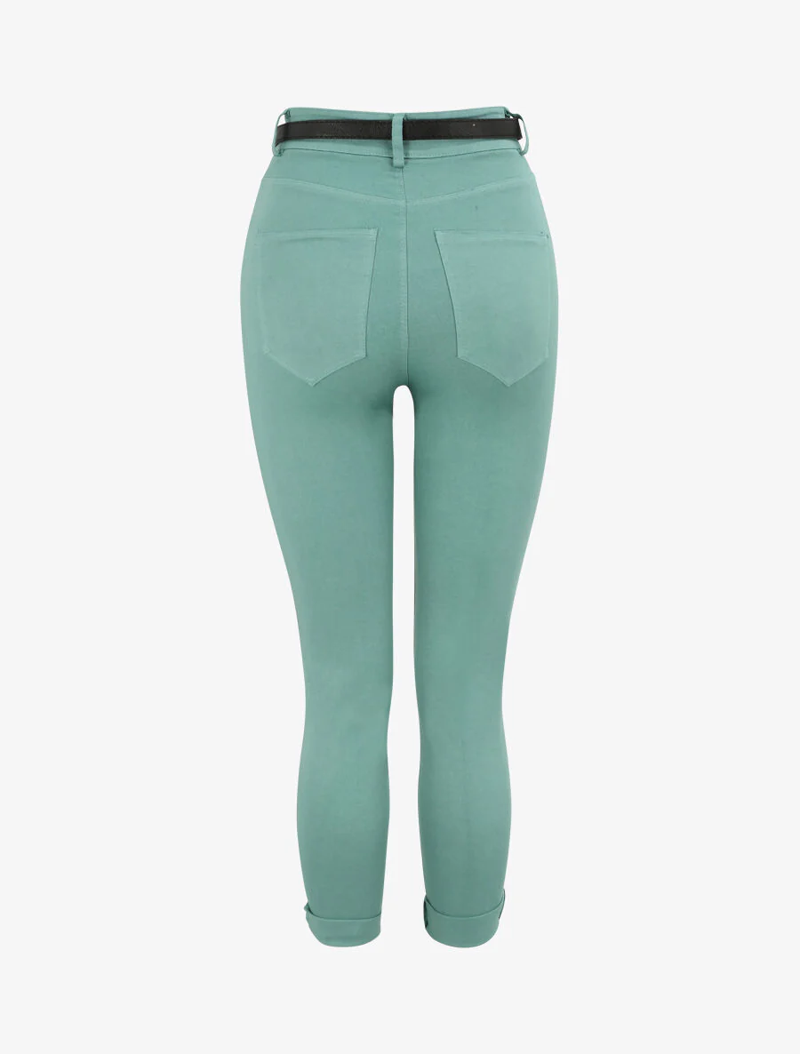 Pantalon uni à revers - Vert d'eau - Image 2