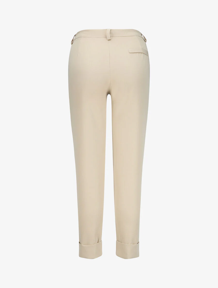 Pantalon uni à revers - Beige - Image 2