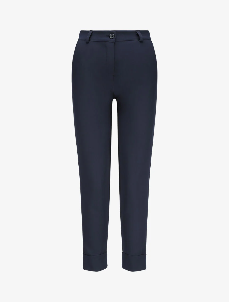 Pantalon uni à revers - Marine