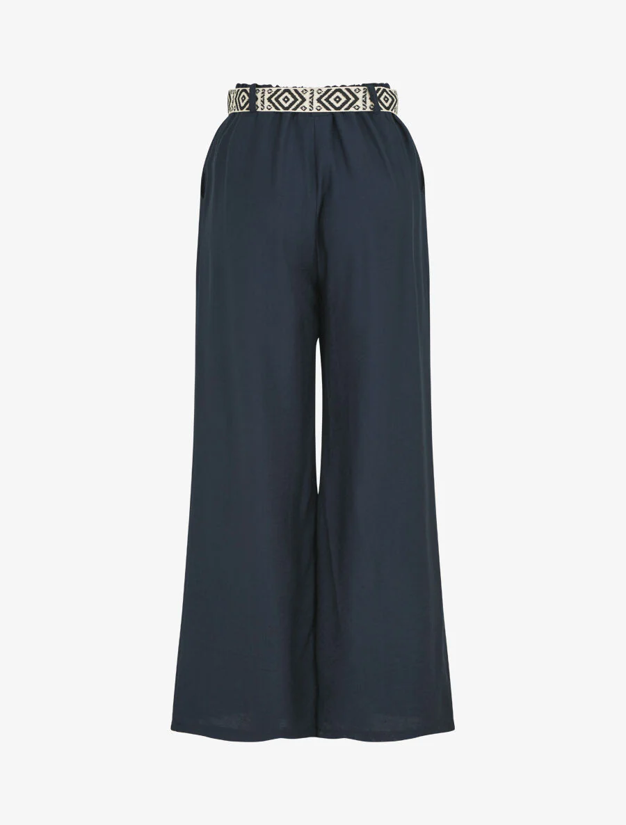 Pantalon uni à taille élastiquée - Marine - Image 2