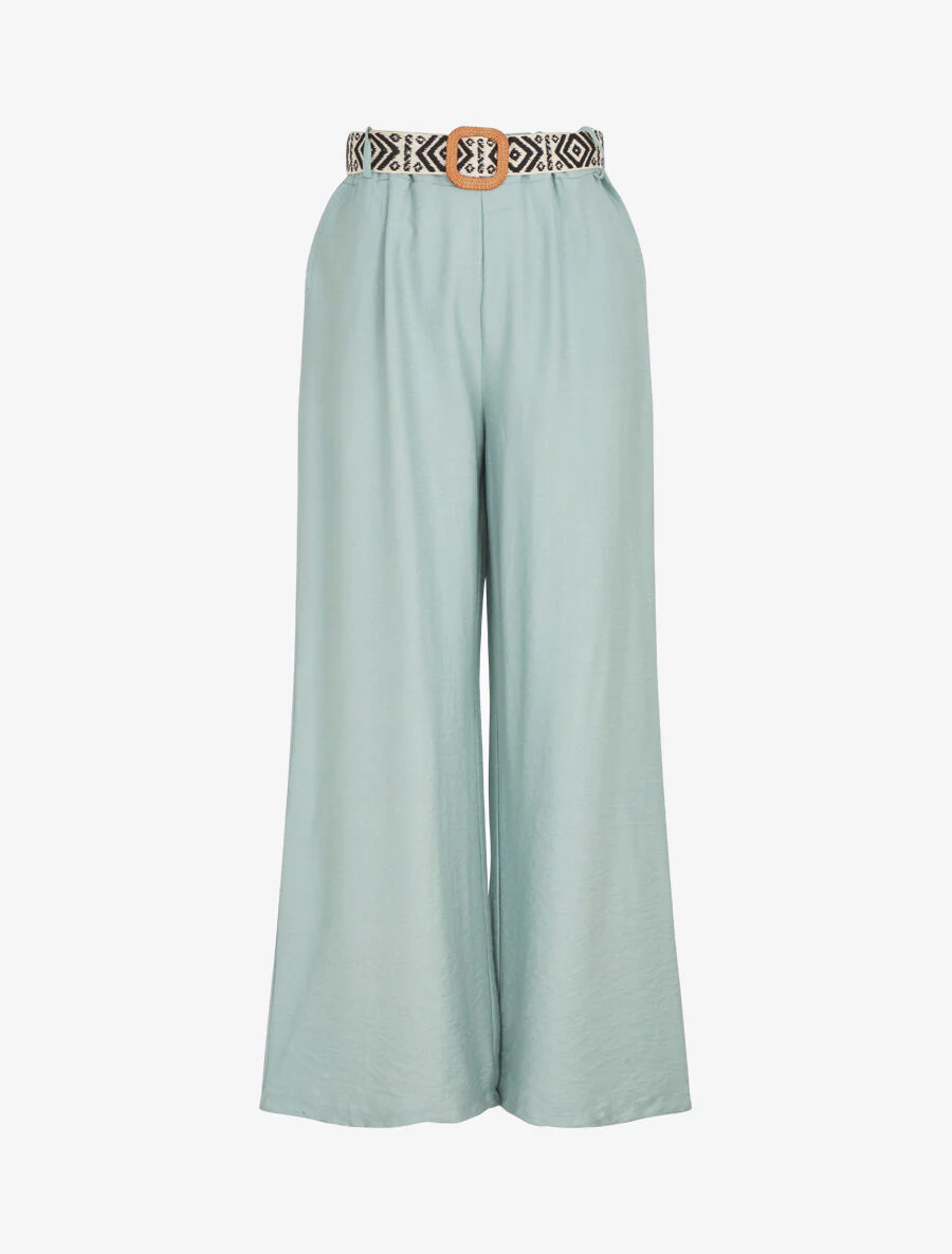 Pantalon uni à taille élastiquée - Vert d'eau