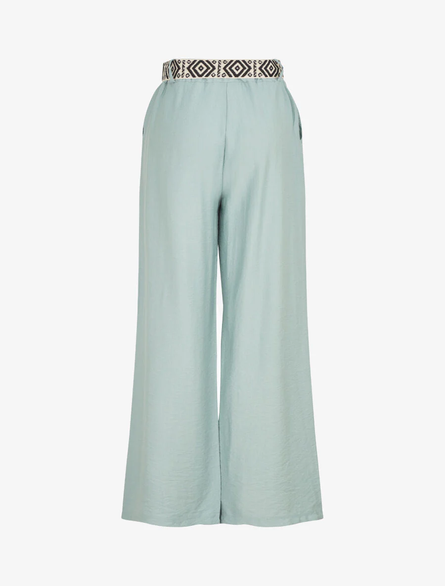 Pantalon uni à taille élastiquée - Vert d'eau - Image 2