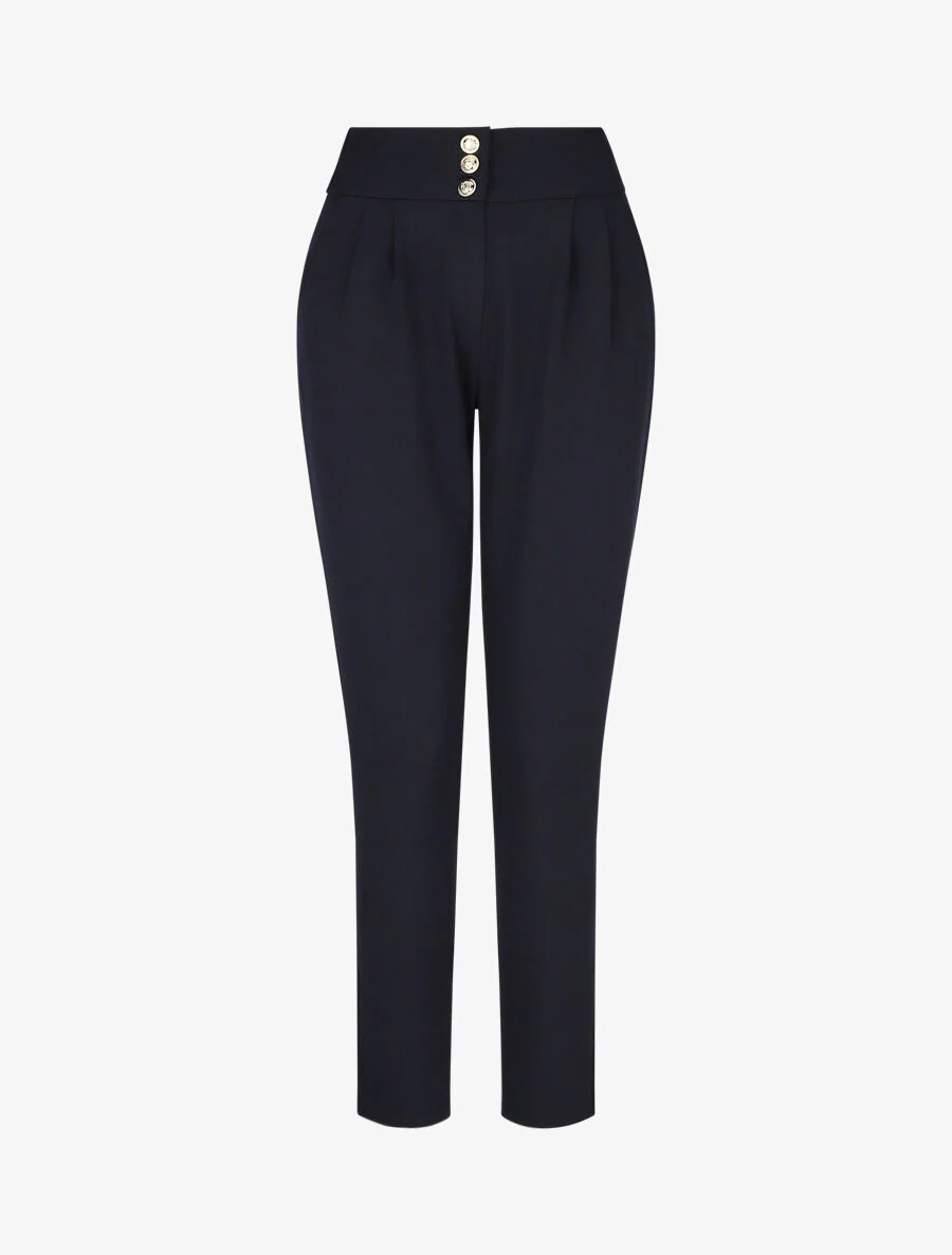 Pantalon uni à taille élastiquée - Marine